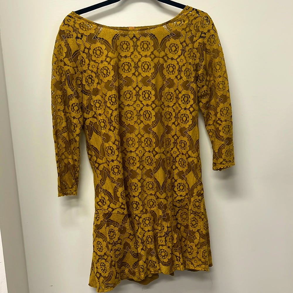 Gold free people lace dress